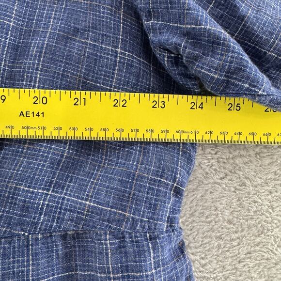 Liz Claiborne Top Womens 16W Blue Plaid Linen Button Up Shirt Short Sleeve Tie - Picture 10 of 12